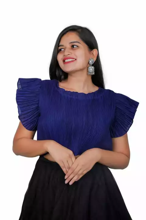🤩 *Stylish Chinon Blouse* 🤩

🥳*Stylish Chinon Blouse with Frill on Neck and Sleeves. Crush Fabric uploaded by Aanvi fab on 5/28/2024