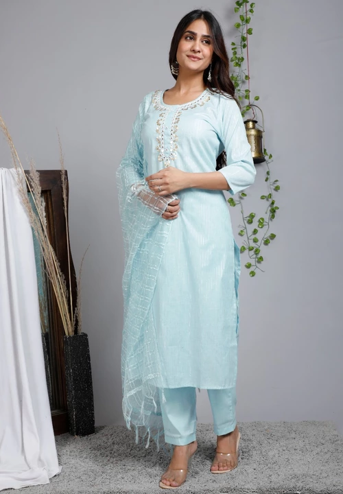 *Cotton lurex kurta and pant with dupatta set* uploaded by business on 1/2/2023