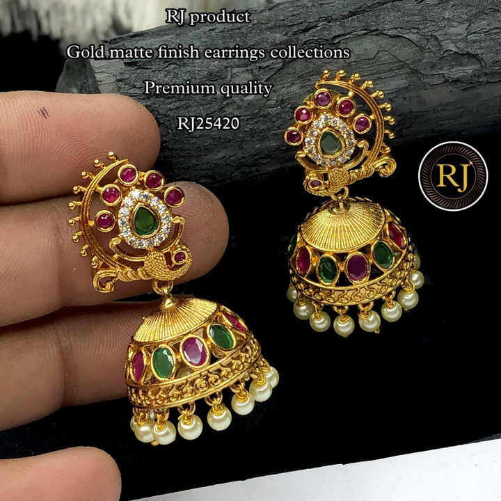 Gold matt finish small jumki earrings uploaded by Radhe jewellery  on 1/2/2023