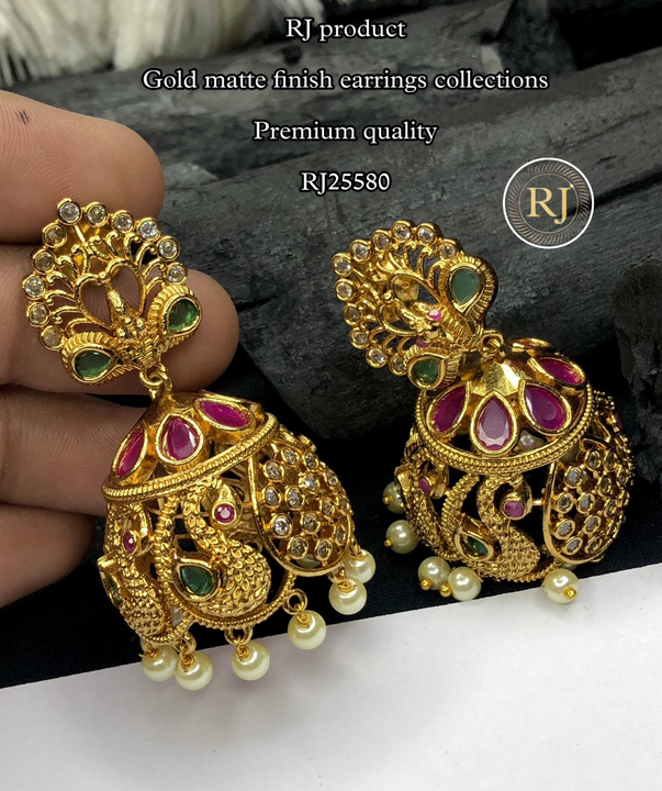 Gold matt finish jumki earrings premium quality  uploaded by Radhe jewellery  on 5/28/2024