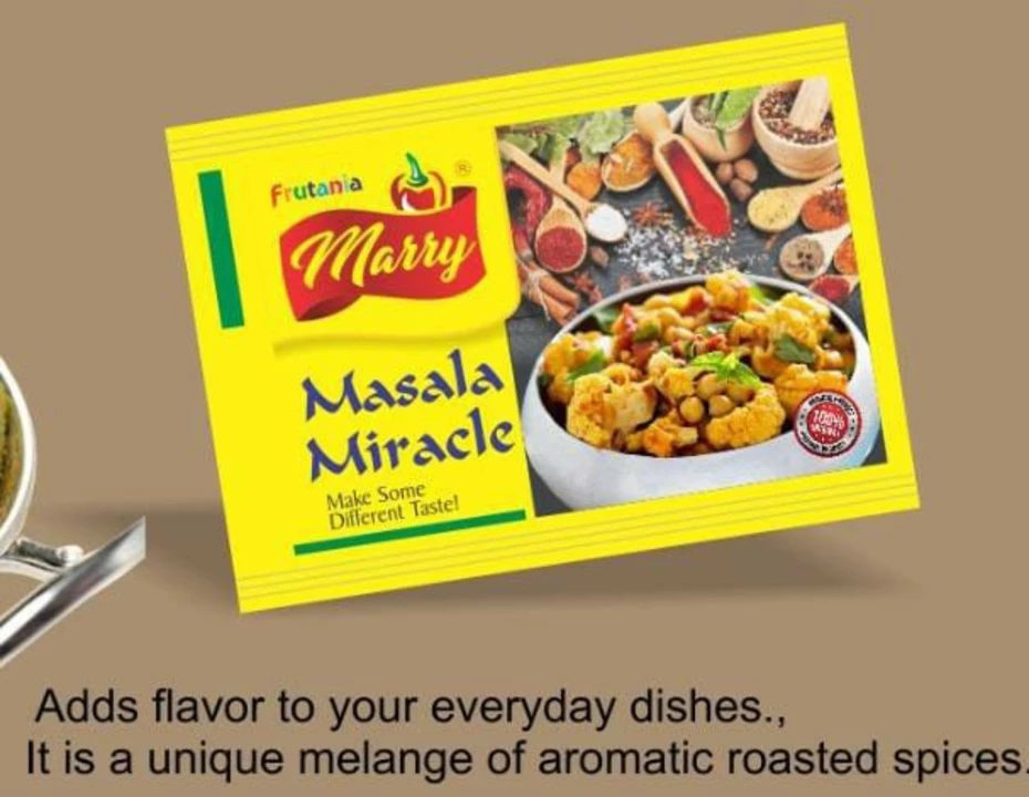 Post image marry masala miracle (maggi masala) ₹ 170 ( 60 pauch)
Frutania Marry Masala Miracle Make Some Different Taste ! 1004 tree Adds flavor to your everyday dishes . , It is a unique melange of aromatic roasted spices .
