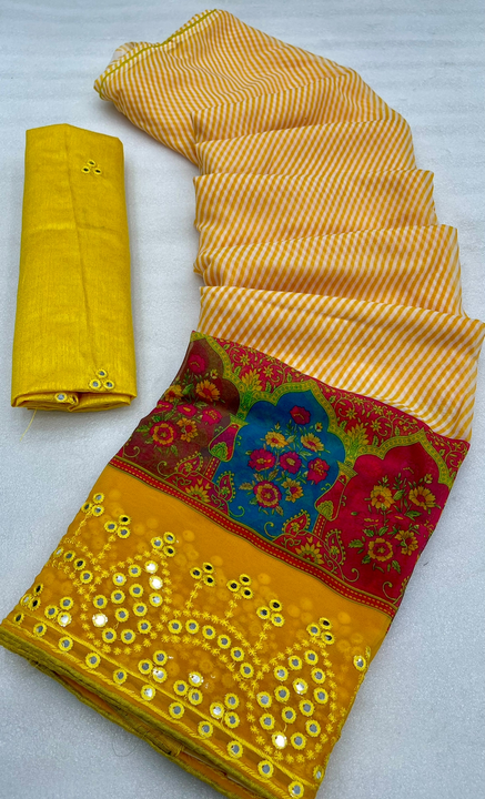 Georgette sarees with mirror work  uploaded by Suyukti fab on 1/3/2023