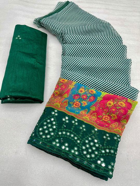 Georgette sarees with mirror work  uploaded by Suyukti fab on 1/3/2023