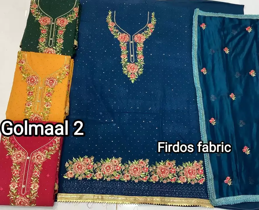 Post image I want 100 pieces of Sut  at a total order value of 30000. I am looking for Multi work suits . Please send me price if you have this available.