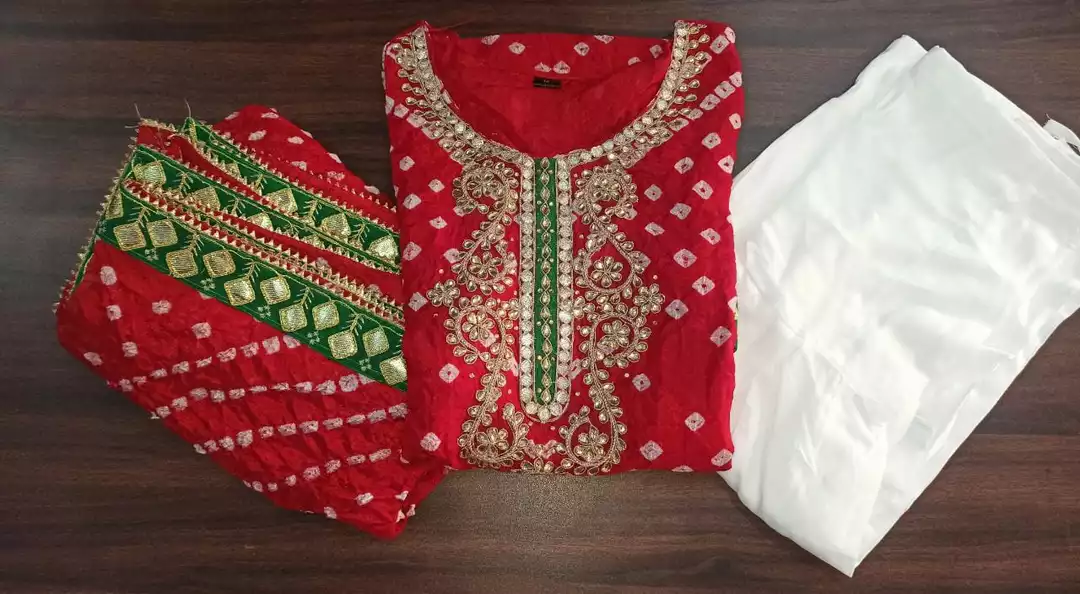 Red bandhej suit with handwork uploaded by business on 1/3/2023