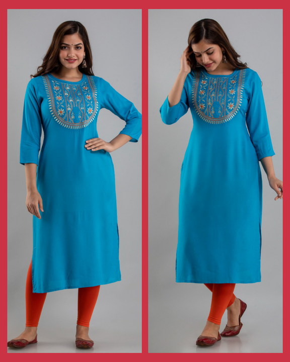 Rayon emrodery work straight Kurti uploaded by business on 1/3/2023