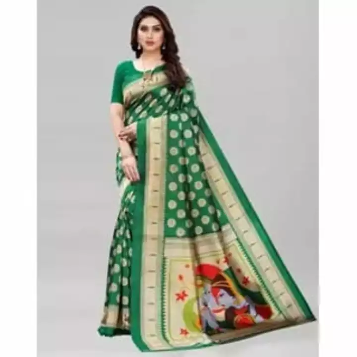 Saree Green Printed Art Silk Saree with Unstitched Blouse uploaded by business on 1/4/2023