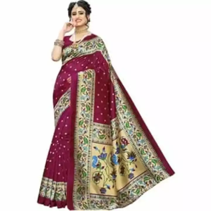  Saree Wine Printed Art Silk Saree with Unstitched Blouse   uploaded by business on 1/4/2023