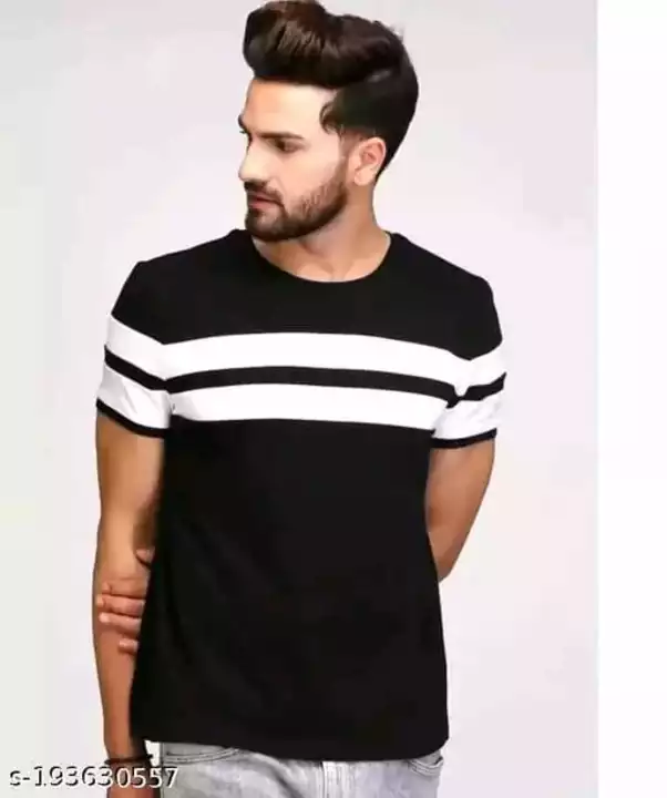 Black colour striped desiner cotton T-shirt  uploaded by business on 1/4/2023