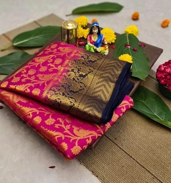 Lichi Silk saree with beautiful Pure Zari weaving with Rich Pallu & contrast Border uploaded by Mahalaxmi fashion on 1/4/2023