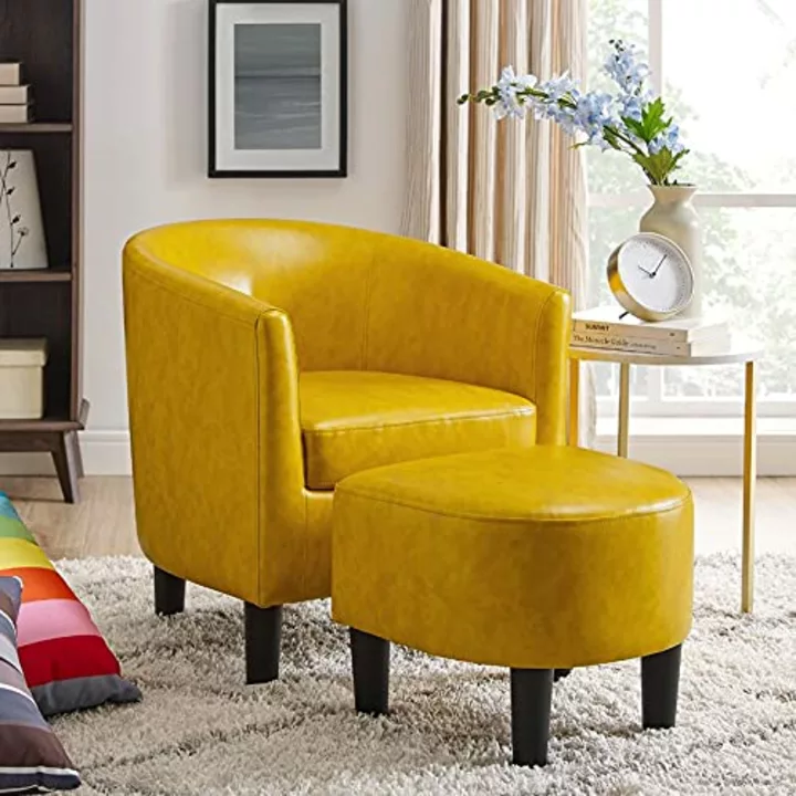 Leatherite Accent Chair Upholstered Barrel Chair with Ottoman for Bed, Living, Guest Room (Yellow) uploaded by business on 1/4/2023