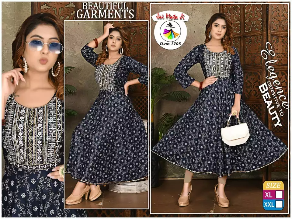 Long kurtis Fancy work xl xxl 290/- uploaded by Radha Creation , Maira sales for Readymade items on 1/4/2023
