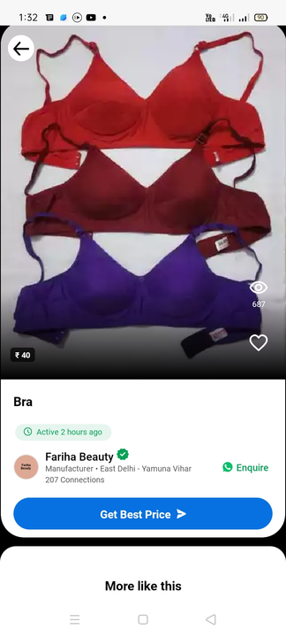Post image I want to buy 3 pieces of Bra. My order value is ₹120.0. Please send price and products.