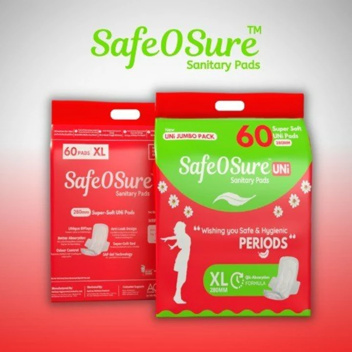 SafeOSure JUMBO PACK XL 60PADS uploaded by Aashray Hygiene Industries Private Limited  on 1/4/2023