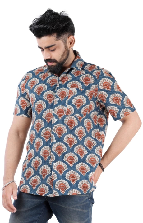 Post image Man's half shirt febrik quality cotton 60 60, pakka heavy printed cotton fabric trending shirt fashionable stock