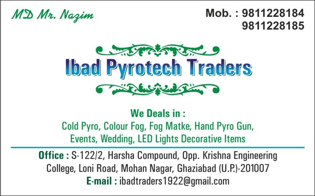 Visiting card store images of Ibad Pyrotech Traders
