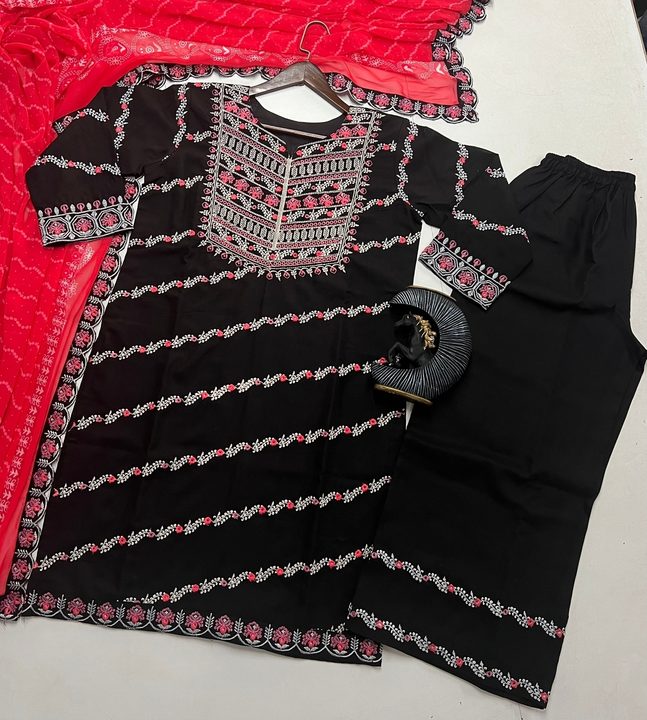 *MAKE UR LOOK DESIGNER WITH NEW DESIGNER HEAVY COTTON EMBROIDERED WORK SUIT WITH PANT AND DUPATTA* 
 uploaded by 🔥 S&S TEX WOLD 🔥 on 1/5/2023