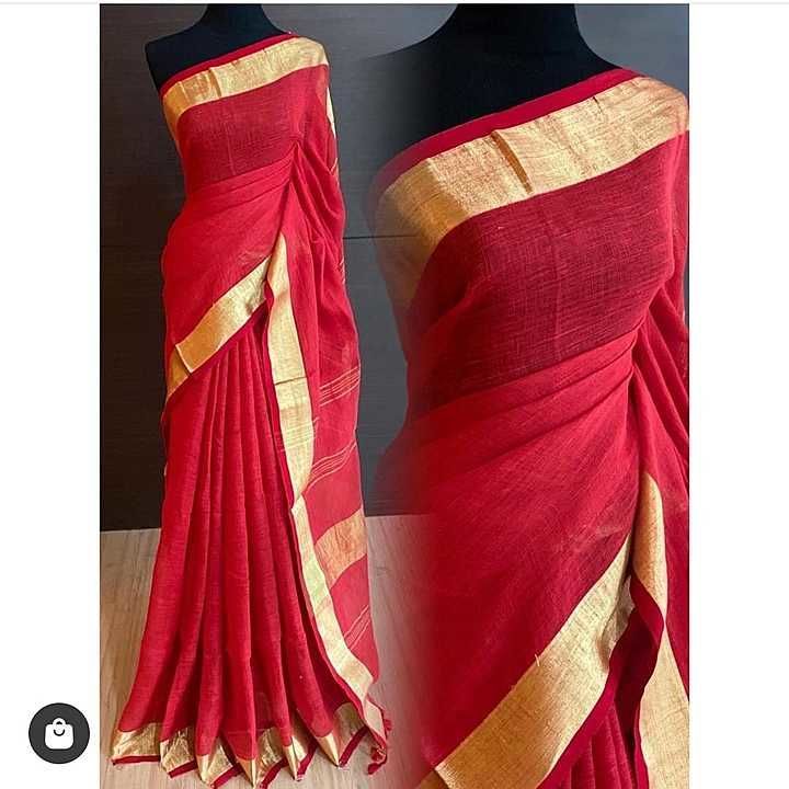 Handloom linen saree ------ my WhatsApp  uploaded by business on 2/10/2021
