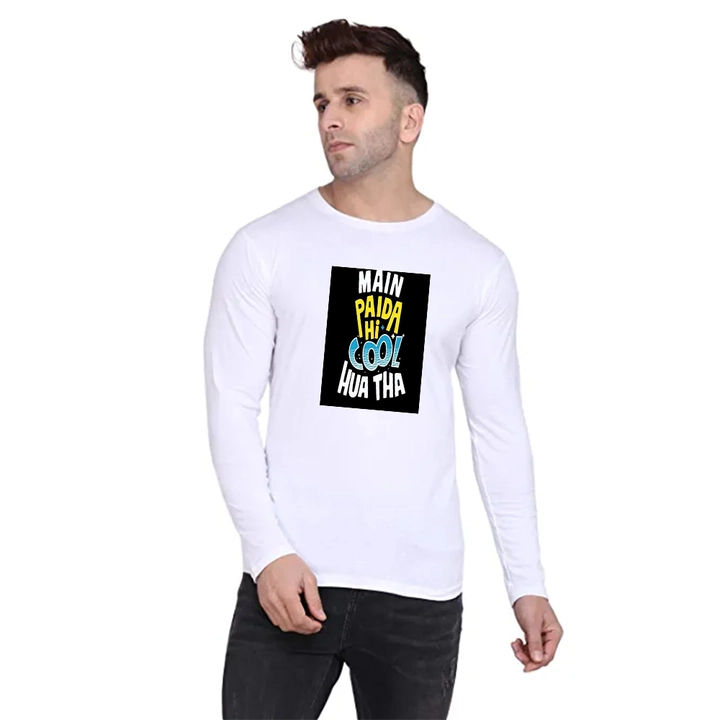 White printed T-shirt, has a round neck, and long sleeves
Name: White printed 180 gsm round neck uploaded by business on 1/5/2023