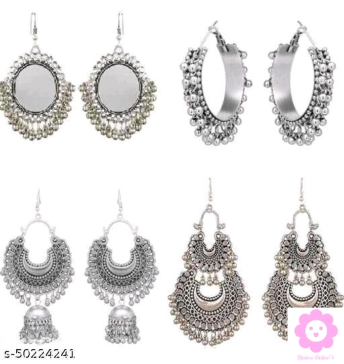 Post image Only for prepaid order 💳📲
Catalog Name:*Trendy Earrings &amp; Studs*Base Metal: AlloyPlating: Oxidised SilverSizing: Non-AdjustableStone Type: No StoneType: Product DependentNet Quantity (N): Product Dependent
Dispatch: 1 Day
*Proof of Safe Delivery! Click to know on Safety Standards of Delivery Partners- https://ltl.sh/y_nZrAV3
