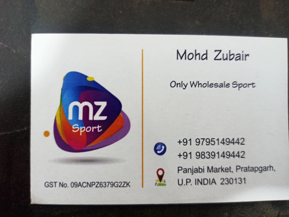 Visiting card store images of MZ Sports