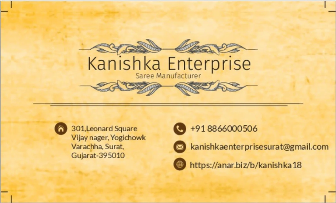 Visiting card store images of kanishka enterprise