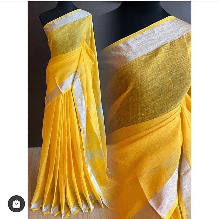 Handloom linen saree ---- my WhatsApp  uploaded by business on 2/10/2021