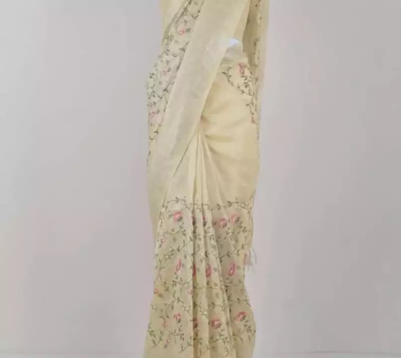 Silk linen embroidery work saree uploaded by Saree manufacturer on 1/7/2023