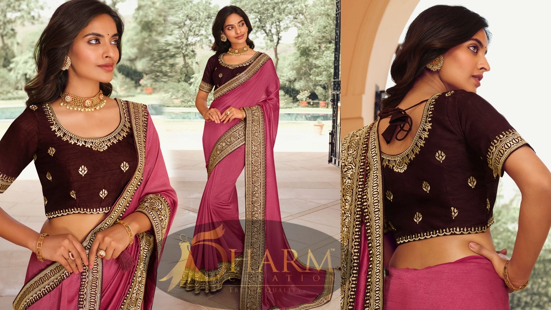 Embroidery big border silk saree with designer blouse uploaded by Dharm creation on 1/8/2023