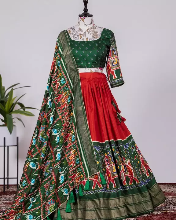 Post image I want 1-10 pieces of Dola silk patola print lehenga  at a total order value of 1200. Please send me price if you have this available.