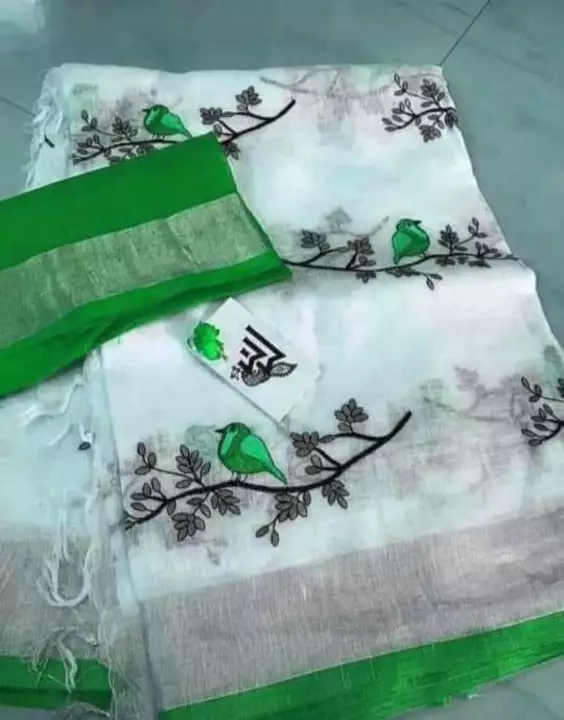 Linen embroidery saree uploaded by WeaveMe India on 1/8/2023