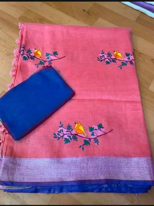 Linen embroidery saree uploaded by WeaveMe India on 1/8/2023