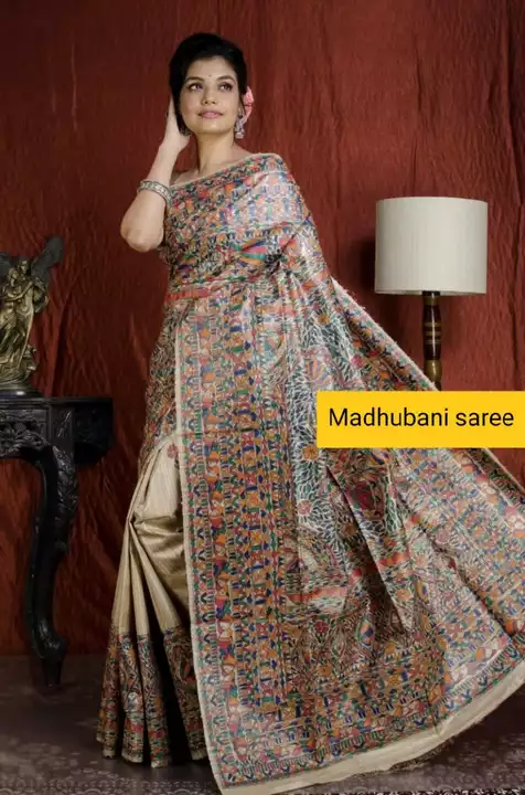 Tasser ghichha half and half Madhubani hands 💯%pure tasser silk sarees  uploaded by Piyush hand loom on 1/9/2023