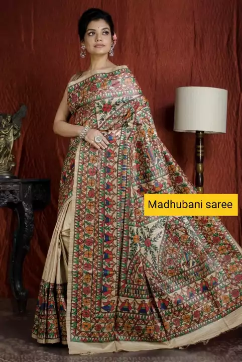 Tasser ghichha half and half Madhubani hands 💯%pure tasser silk sarees  uploaded by business on 1/9/2023
