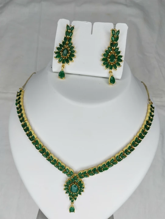 Amrican Dimond (AD)Green stones Nacklace set uploaded by business on 1/9/2023