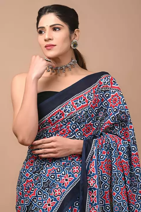 Bagru Block Print cotton mulmul saree with blouse piece  uploaded by The Artisan Krisha on 1/9/2023