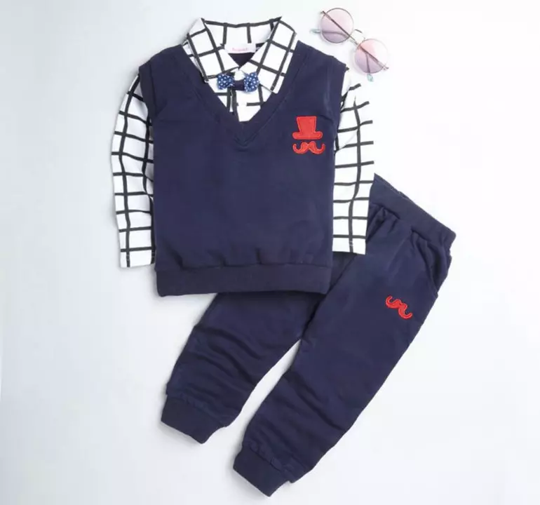 -Boys Navy Checkered 
  Sweatshirt And Pant Set
   uploaded by Choco Kids on 1/9/2023
