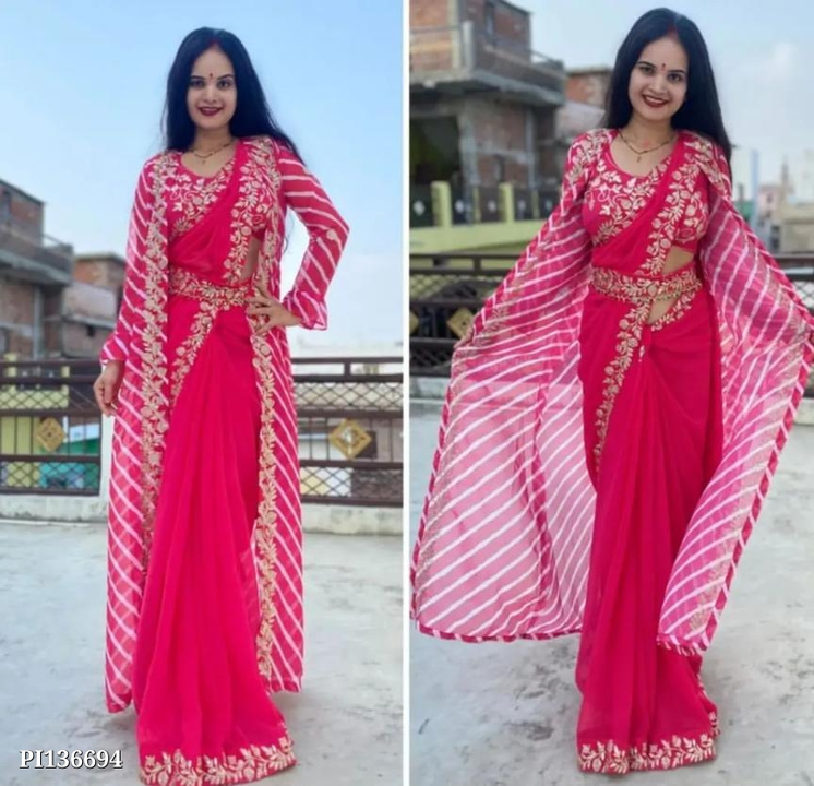 Trendy party wear saree with shrug uploaded by pink Rose fashion Store  on 6/5/2024