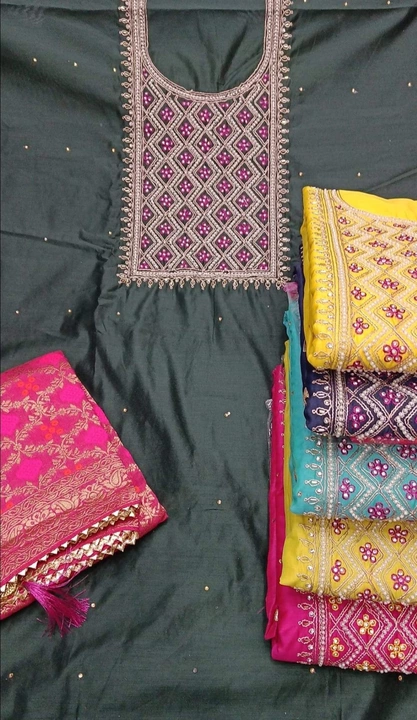 Chendari hand embroidery Dress material. uploaded by Amba The house of fashion on 1/10/2023