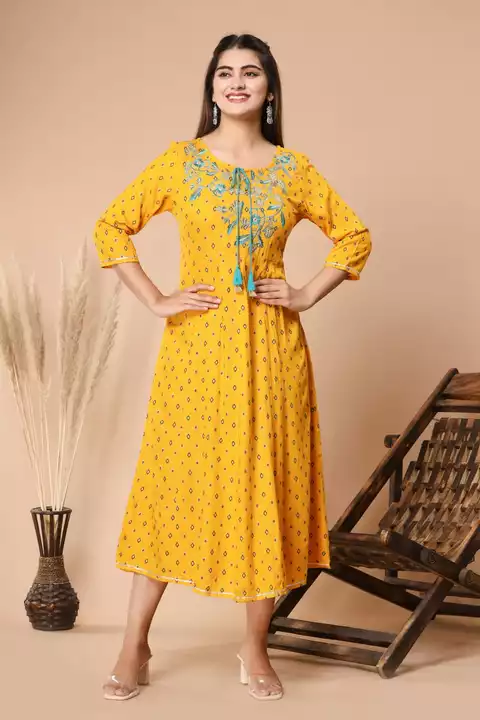 Yellow Embroidered Anarkali Design Kurti  uploaded by Touch of Trends on 5/29/2024