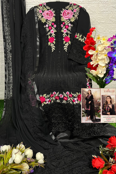 *ZARQASH suits ®️*

*D.NO :- Z-3025*

*FABRIC DETILAS*

TOP:- *GEORGET HEAVY EMBROIDERY*
BOTTOM:- *D uploaded by Aanvi fab on 1/10/2023