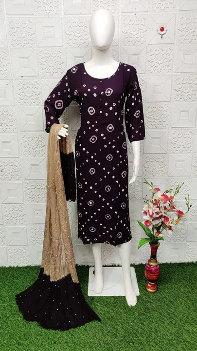 *Ready made original Bandhej Bandhani*

*Kurti with Dupatta*

*Fully Stitched*

Fabric- *Pure rayon  uploaded by SN creations on 1/10/2023