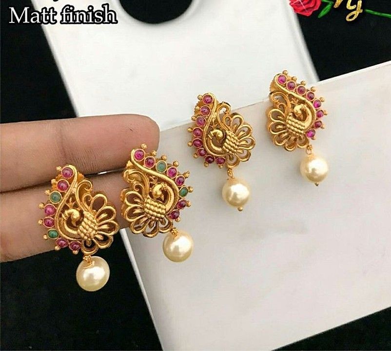 Pearl with stone earings uploaded by Vaigai😎online  on 2/11/2021
