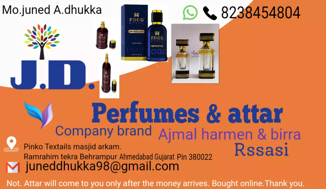 Visiting card store images of JD perfume & Attars
