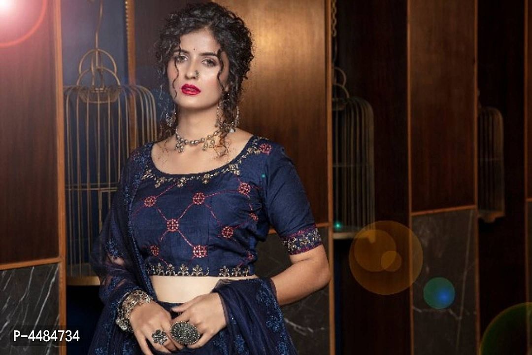 *Navy Blue embroidered Silk Blended Lehenga Choli For Women(semi-stiched)*

 *Size*: 
Free Size(Wais uploaded by business on 2/11/2021