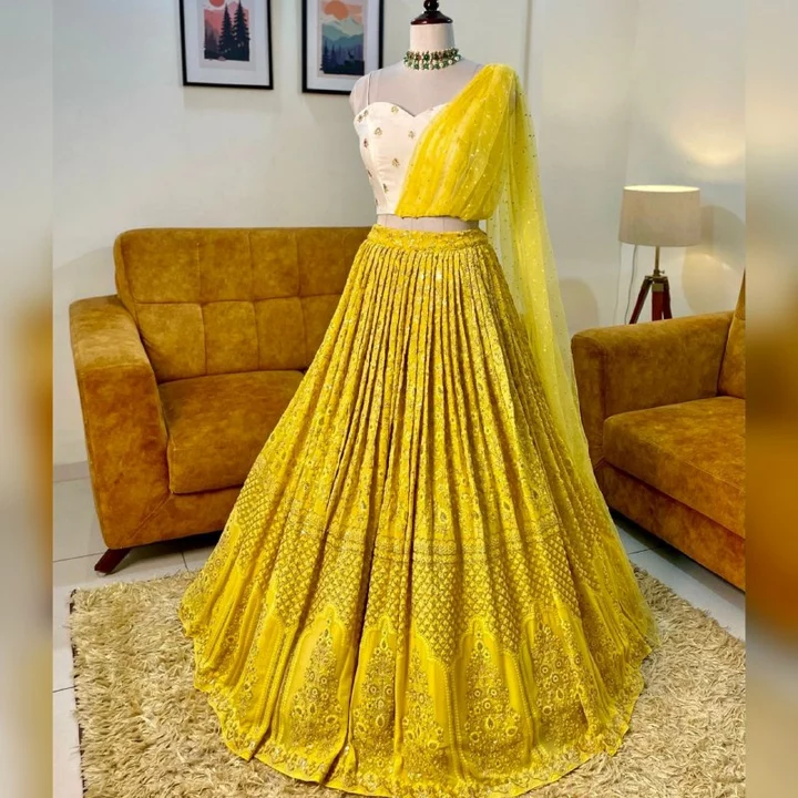 *NF-(1047)* *💃Lehenga choli💃*

Lemon Yellow Colour Embroidered Attractive Party Wear Silk Lehenga  uploaded by SN creations on 1/11/2023