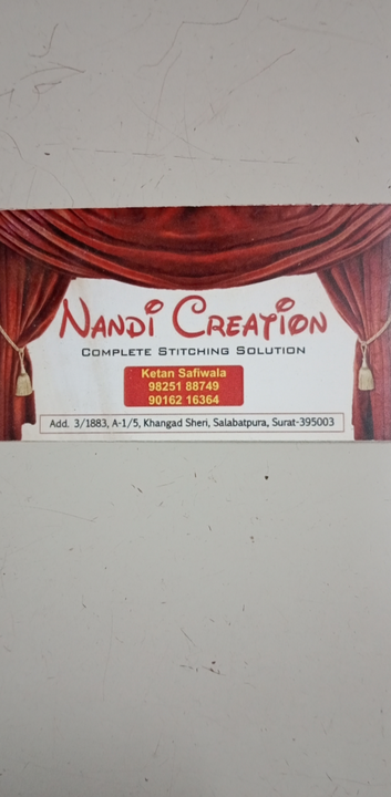 Visiting card store images of Nandi Creation 