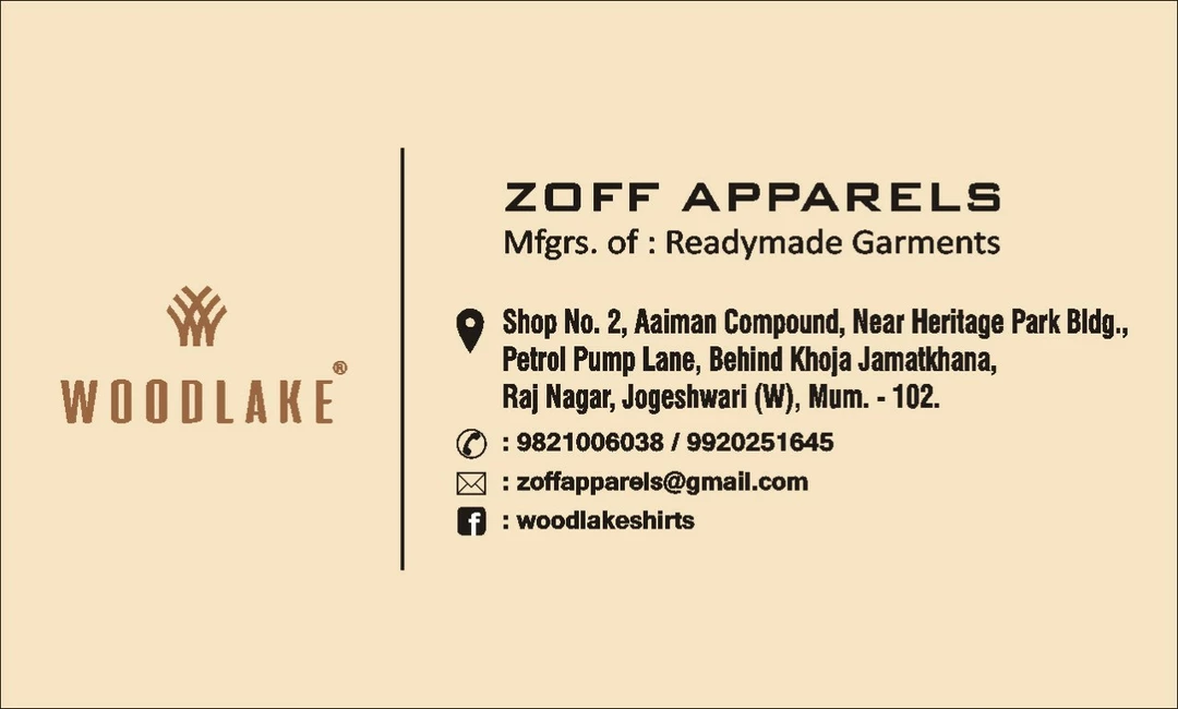 Visiting card store images of ZOFF APPARELS