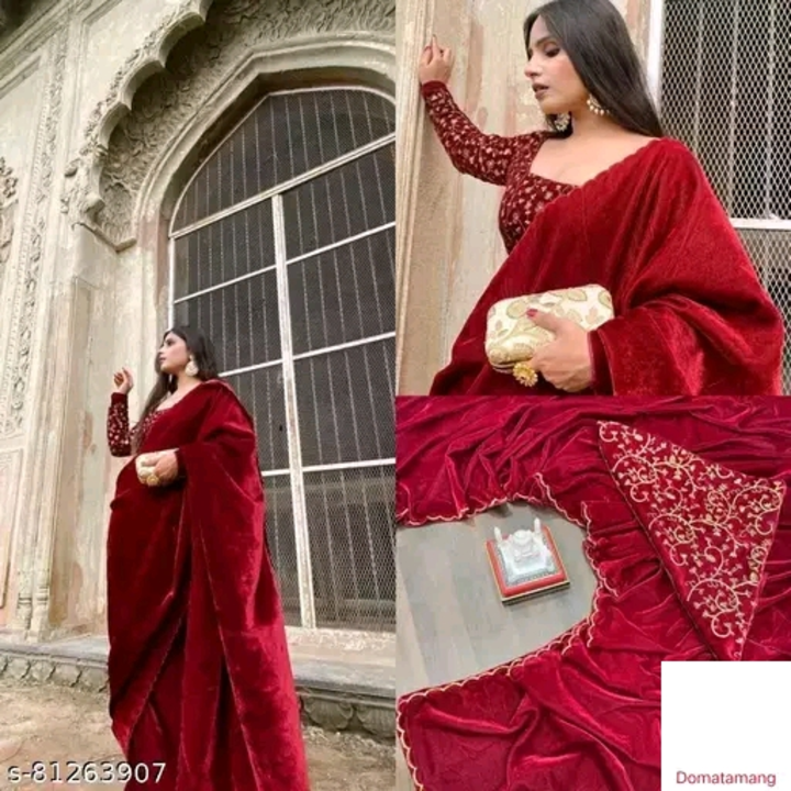 Checkout this latest Sarees Product Name: *Charvi Attractive Sarees* Saree Fabric: Velvet Blouse: Se uploaded by Doma on 1/11/2023