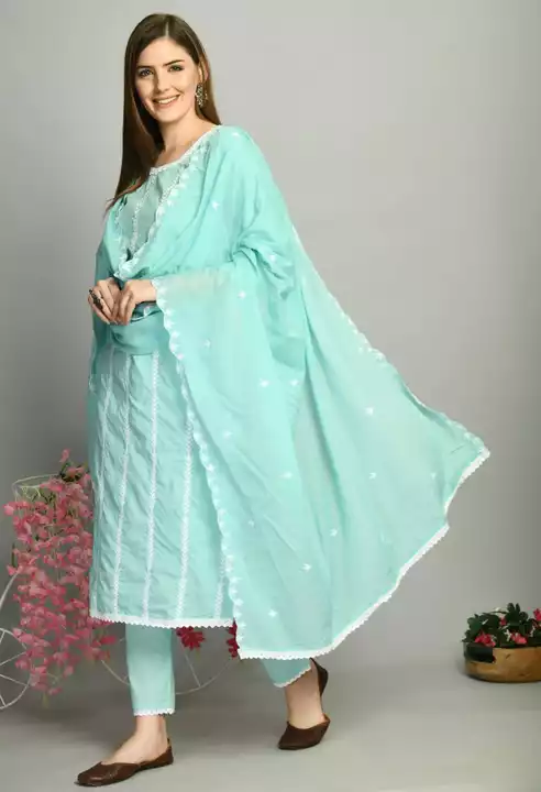 Beautiful Cotton Fabric Straight kurti Pant With Malmal Dupatta uploaded by Shree Dayal and Company on 1/11/2023